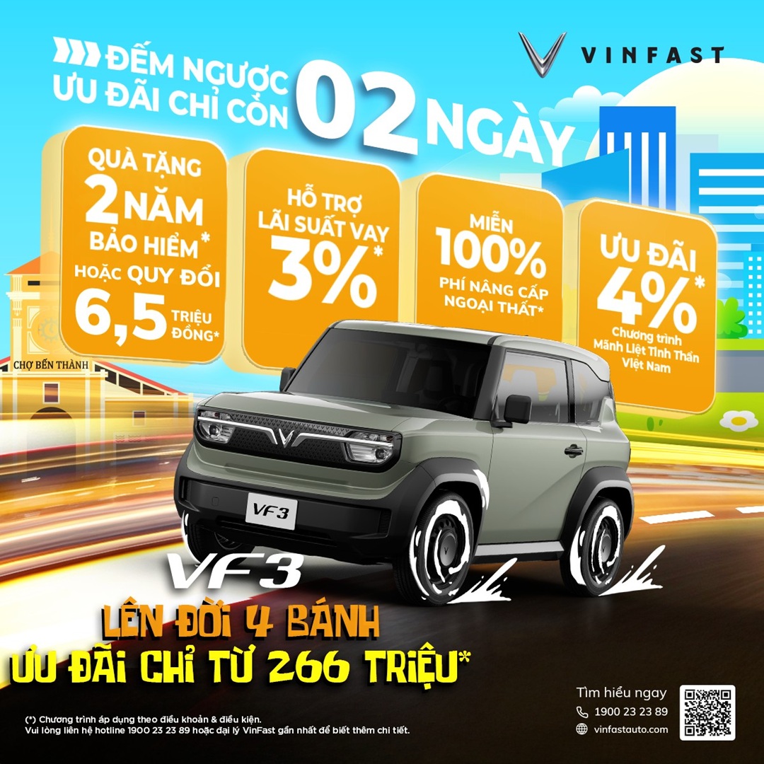Đếm ngược ưu đãi VF3 đặc biệt chỉ còn 02 ngày Đếm ngược ưu đãi VF3 đặc biệt chỉ còn 02 ngày